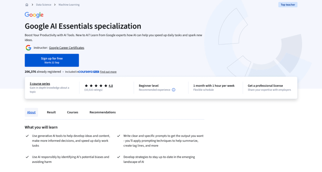 Google’s AI Essentials AI course online